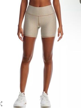RARE ⭐️ ALO Airlift Gingham Biker Shortd Brown and White Size Large